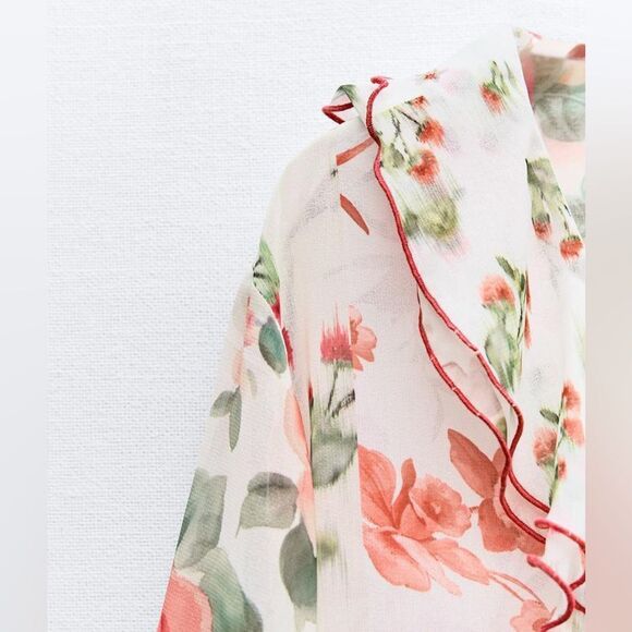 ZARA RUFFLED FLORAL PRINTED BLOUSE - Picture 5 of 7